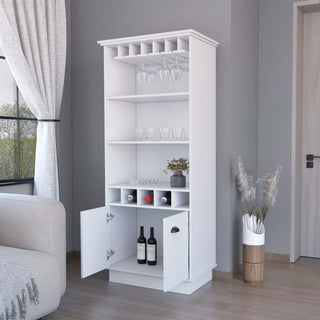 FM FURNITURE Sophia Bar Cabinet with Glassware Rack and Five Bottle Racks, White Dweva
