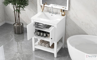 [VIDEO] 24" White Modern Sleek Bathroom Vanity Elegant Ceramic Sink with Solid Wood Frame Open Style Shelf Dweva