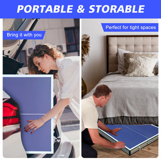 5ft Mid-Size Table Tennis Table Foldable & Portable Ping Pong Table Set for Indoor Games with Net, 2 Table Tennis Paddles and 3 Balls Dweva