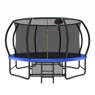 14FT Trampoline with Enclosure - Recreational Trampolines with Ladder and AntiRust Coating, ASTM Approval Outdoor Trampoline for Kids Dweva