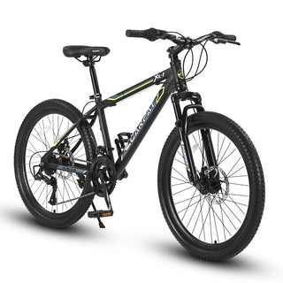 S24102 24 Inch Mountain Bike Boys Girls, Steel Frame, Shimano 21 Speed Mountain Bicycle with Daul Disc Brakes and Front Suspension MTB Dweva