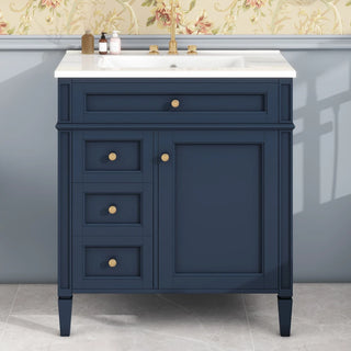 30'' Bathroom Vanity with Top Sink, Modern Bathroom Storage Cabinet with 2 Drawers and a Tip-out Drawer, Single Sink Bathroom Vanity Dweva