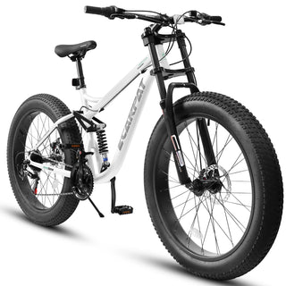 A26309 26 inch Mountain Bike,Full-Suspension 21 Speeds Drivetrain with Disc-Brake MTB Bicycle, 26*4" Fat tire Bike for Men Dweva