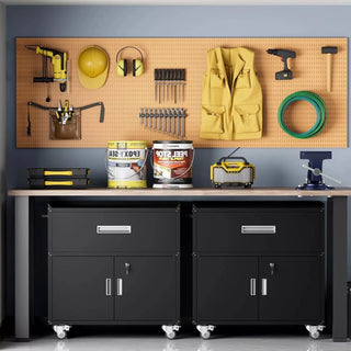 Metal garage cabinets, rolling tool cart boxes with wheels (black) Dweva