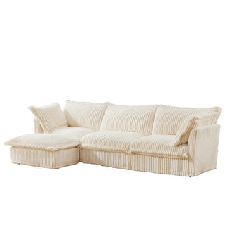 Slipcovered Fluffy Sofa - 3 Seat with Ottoman Dweva