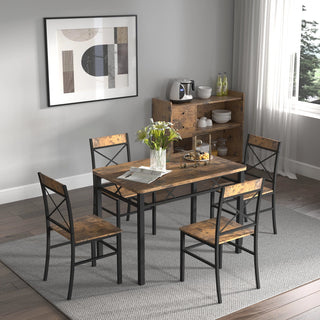 Dining Table Set for 4, Wood Kitchen Table with Chairs Dinning Table Set for Kitchen & Dining Room, Compact Dining Set for Small Spaces, Rustic Brown Dweva