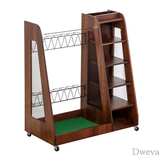 Golf Bag Organizer for Garage, Premium Wooden Golf Clubs Storage Rack Fit 2 Golf Bags, Golf Trunk Organizer for Car Garage Club Shed Basement,Brown Dweva