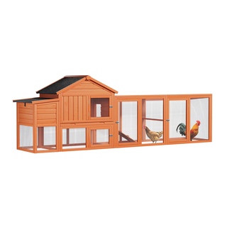 113.5" Large Wooden Chicken Coop Outdoor Hen House with Run, Waterproof Roof & Nesting Box, Secure Lock, Removable Tray, Ramp & Perch for 2–4 Chickens or Small Pets Dweva