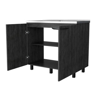 FM FURNITURE Oklahoma 2 Utility Sink & Cabinet, Interior Shelf, Stainless Steel Countertop ,Smokey Oak Dweva