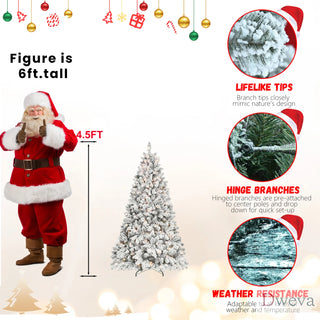 4.5FT Flocked Christmas Tree with 250 UL Lights and 24 Natural Pine Cones – Snowy PVC Tips, 498 Tips, Hinged Structure, Stable Metal Stand, Easy Setup Dweva