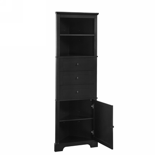 Black Triangle Tall Cabinet with 3 Drawers and Adjustable Shelves for Bathroom, Kitchen or Living Room, MDF Board with Painted Finish (WF306469AAG New Color) Dweva