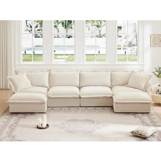 Slipcovered Fluffy Sofa - 4 Seat with 2 Ottoman Dweva