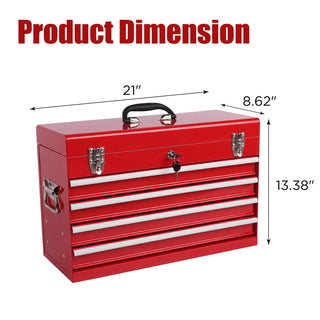 Heavy Duty Metal Tool Box, 21-inch, Portable Metal Tool Box with 4 Drawers, Small Tool Chest with EVA Liners, Ball Bearing Slide Drawers Locking & Powder Coated Finish, Multi-Function Tool Organizer Dweva