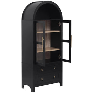 K&K 71" Tall Arched Kitchen Pantry Cabinet with 2 Large Drawers, Modern Farmhouse Kitchen Storage Cabinets with Adjustable Shelves, Glass Door, Wood Versatile Cupboard for Kitchens, Dining Room, Black Dweva