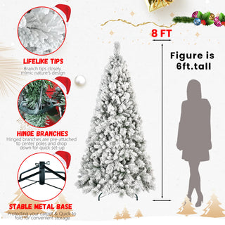 4FT Flocked Christmas Tree with 150 Warm White LED Lights – 350Tips, Snowy PVC & Hard Needle Branches, Hinged Design for Easy Setup, Sturdy Metal Stand – Full & Realistic Holiday Tree Dweva