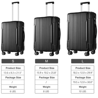 Luggage Sets 3 Piece, Expandable Hard shell ABS Suitcases with Double Spinner, Travel luggage Set with TSA Lock (20/24/28inch, Black) Dweva