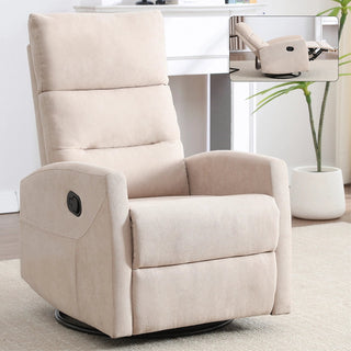 Manual Recliner Chair with Rocker and Swivel in Fabric for Living Room, Beige Dweva