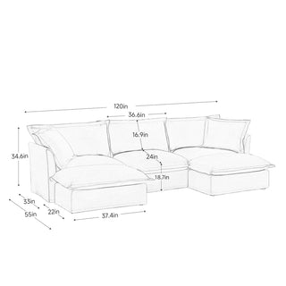 Slipcovered Fluffy Sofa - 3 Seat with 2 Ottoman Dweva