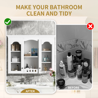 Wall Mounted Medicine Cabinet, Bathroom Wall Cabinet with 2 Glass Doors, Over The Toilet Space Saver Storage Cabinet with Ample Storage, White Dweva