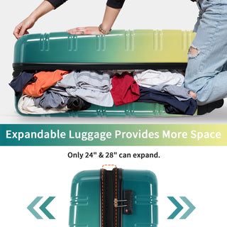 Hardshell Luggage Sets 3 Piece Gradient Color Expandable Suitcase with Spinner Wheels and TSA Lock Lightweight 20" 24" 28" Available,Green+Yellow Dweva
