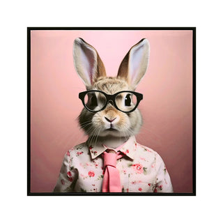 Stretched Canvas Print - Whimsical Rabbit in Blush Pink Suit for Nursery and Bedroom Wall Decoration decorative picture Dweva