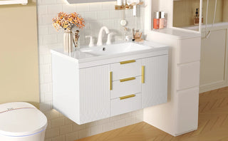 36'' Wall Mounted Bathroom Vanity, Floating Bathroom Storage Cabinet with 2 Drawers, Solid Wood Bathroom Cabinet (Same as N710S236003K) Dweva