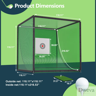 Golf Practice Net Cage,10 x 10 x 10FT Metal Frame Hitting Net Kit for Backyard,Golf Batting Cage Netting Golf Training Simulators for Home Dweva