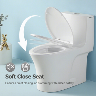 1.1/1.60 GPF Dual-Flush One Piece Toilet, Water-Saving Elongated Comfort Height Floor Mounted, Soft Closing Seat, 1000 Gram Map Flushing Score Toilet, Gloss White 24T02-GW Dweva