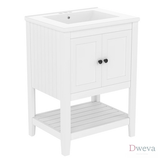 [VIDEO] 24" White Modern Sleek Bathroom Vanity Elegant Ceramic Sink with Solid Wood Frame Open Style Shelf Dweva