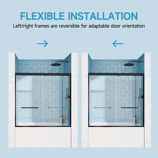 60" W x 57" H Aluminum Frame Double Sliding Shower Door, Soft-Close Matte Black Bathtub Door, 1/4" (6mm) Clear Nano-Coated Tempered Glass, Dual Stainless Steel Handles Dweva