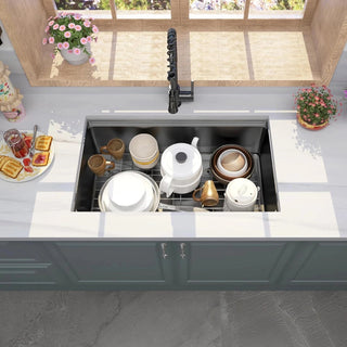 32 Gunmetal Black Undermount Workstation Kitchen Sink-32 x 19 Inch 16 Gauge Stainless Steel Undermount Kitchen Sink, Handmade R10 Radius 10 Inch Deep Undermount Single Bowl Sink with Accessories Dweva
