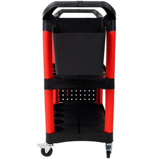 3 Tier Rolling Auto Detail Cart With Wheels,With Bucket & Panel & Hook,for Detailers Garage, Workshop, Repair Shop, Storage Tool,Red&Black Dweva