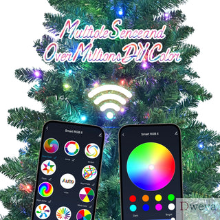 7ft Green Christmas Tree with 400 WiFi-Controlled RGB LED Lights, 1063 PVC Tips, 38 Light Functions, Music Sync, Hinged Structure & Metal Stand – Smart App-Controlled Holiday Tree Dweva