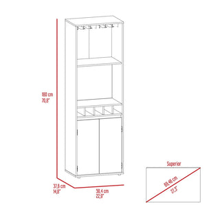 Redding Bar Cabinet, One Cabinet, Interior Shelves, Five Bottle Cubbies, Two Shelves Dweva