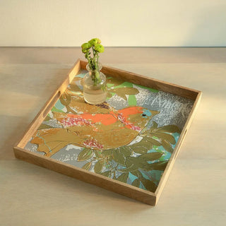 Petyon Handmade Wooden Square Bird Tray/Décor & Serving Tray - 14.5 X 14.5 X 1.5" Dweva