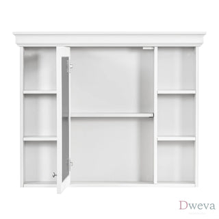 35'' x 28'' White Wall Mounted Bathroom Storage Cabinet with Mirror Door, Modern Bathroom Wall Cabinet with Mirror, Medicine Cabinet with 6 Open Shelves Dweva