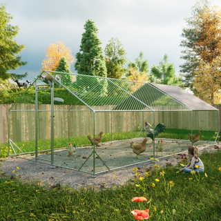 Large Metal Chicken Coop, Walk-in Chicken Run,Galvanized Wire Poultry Chicken Hen Pen Cage, Rabbits Duck Cages with Waterproof and Anti-Ultraviolet Cover for Outside(10' L x 20' W x 6.56' H) Dweva