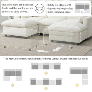 86.5'' U-Shaped Sofa with Storage Pockets Dweva