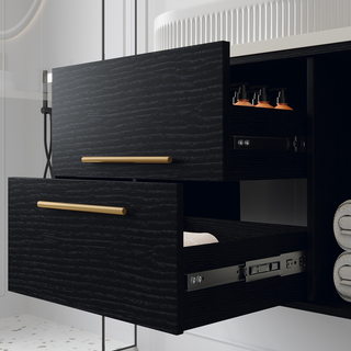 Modern 40-In Wall-Mounted Bathroom Vanity with Oval Ceramic Sink Floating Vanity Multi-Layer Solid Wood Cabinet Soft-Close Drawers Open Shelf Storage Dweva