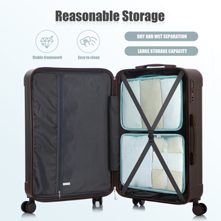 20"/24"/28" 3 pcs/set in ABS Spinner Wheel Luggage, Carry on Suitcase, Matching Color, TSA Combination Lock (Brown) Dweva