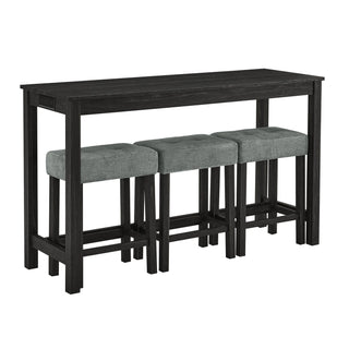 59 Inch Bar Table, Dining Table, Sofa Table with Power Outlet, 3 Upholstered Stools, 4 Piece Bar Table and Chair Set for Living Room, Dining Room, Kitchen Dweva