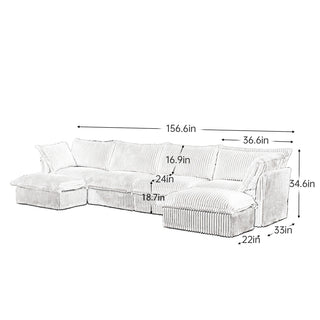 Slipcovered Fluffy Sofa - 4 Seat with 2 Ottoman Dweva