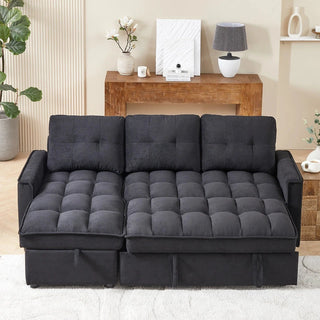 MH 78.75" Reclining Sofa, Pull-Out Sofa Bed with USB and tape-c charging ports, L-Shaped Sectional Sofa with Reclining Storage and Arm Side Organizer Pocket Features, Living Room Comfort Sofa Dweva