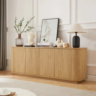 Sideboard Storage Cabinet TV Stand with wave pattern Buffet Cabinet Wooden Vertical Striped Cabinet for Kitchen/Bedroom/Entryway. Natural, 64''W x 15''D x 24''H. Dweva
