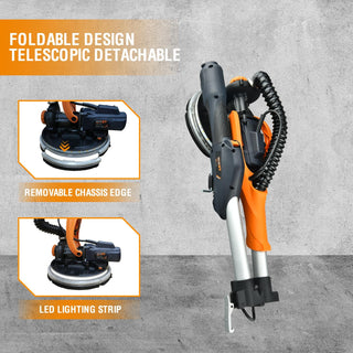 Drywall Sander with Vacuum Dust Collection, 6 Variable Speed Foldable Telescopic Electric Wall Sander, Popcorn Ceiling Removal Tool, 1900RPM Power Sander Tool, LED Light, 18Pcs Sanding Discs Dweva