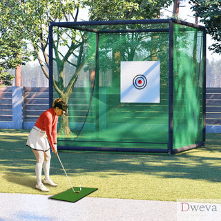 Golf Practice Net Cage,10 x 10 x 10FT Metal Frame Hitting Net Kit for Backyard,Golf Batting Cage Netting Golf Training Simulators for Home Dweva