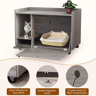 Gray Cat Litter Box Enclosure,Hidden Litter Box Furniture with top side fence,Wooden Pet House Side End Table, Storage Cabinet Bench for Living Room,,Bedroom, Fit Most of Litter Box Dweva