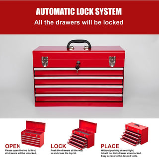 Heavy Duty Metal Tool Box, 21-inch, Portable Metal Tool Box with 4 Drawers, Small Tool Chest with EVA Liners, Ball Bearing Slide Drawers Locking & Powder Coated Finish, Multi-Function Tool Organizer Dweva