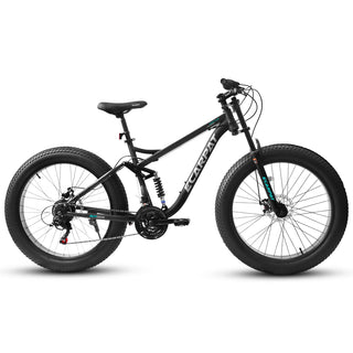 A26309 26 inch Mountain Bike,Full-Suspension 21 Speeds Drivetrain with Disc-Brake MTB Bicycle, 26*4" Fat tire Bike for Men Dweva