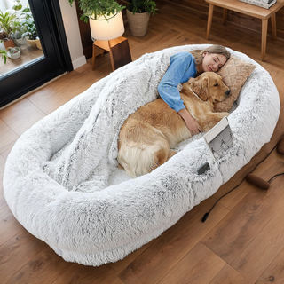 Human Dog Bed, Washable Faux Fur Dog Bed for People Doze Off, Napping Orthopedic Dog Bed,71''x45''x14'' Size Fits You and Pets (Grey) Dweva